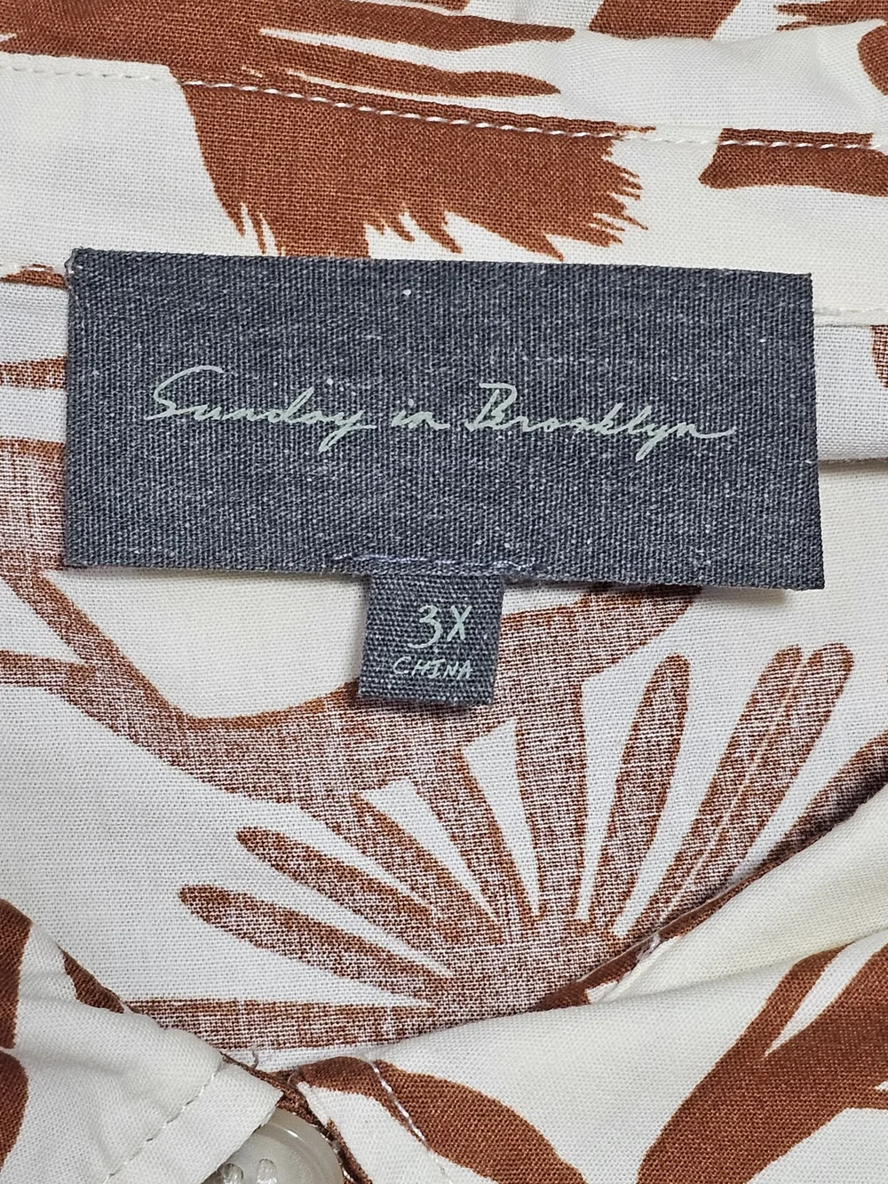 Sunday In Brooklyn Button-Front Mini Shirtdress Cream Rust Botanical Size 3X